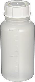 Globe Scientific 601629 Polypropylene Wide Mouth Extra Sturdy Round Bottle with Polypropylene Screwcap, Graduated, 1000mL Capacity (Case of 17)