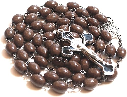 Miniatura 5 de GeekTenet Rosario de cuentas en forma de oliva, esmalte de cristal artificial, roserio, cruz, regalos católicos