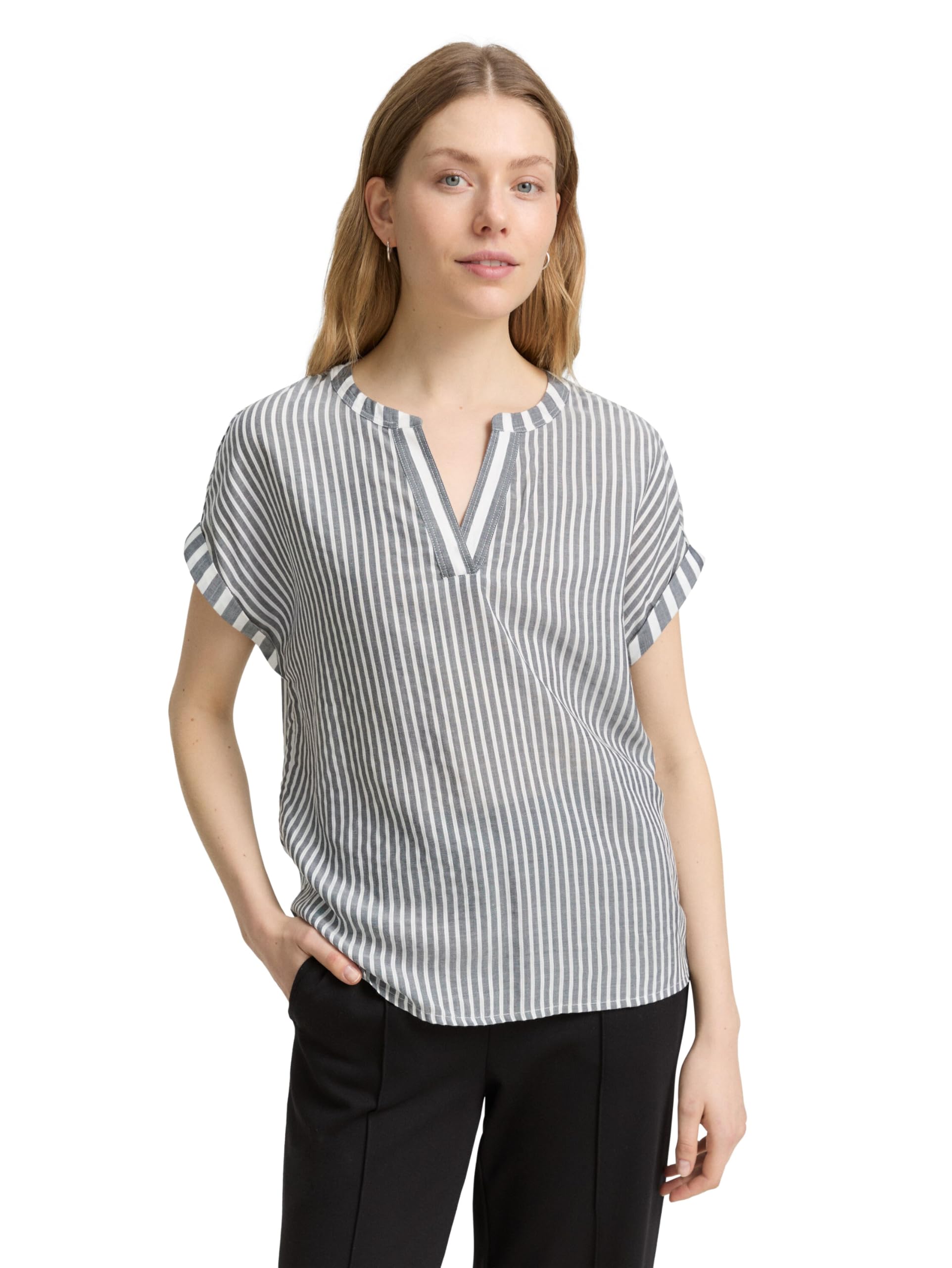 TOM TAILOR Damen 1047177 Loose Fit Bluse mit Streifenmuster