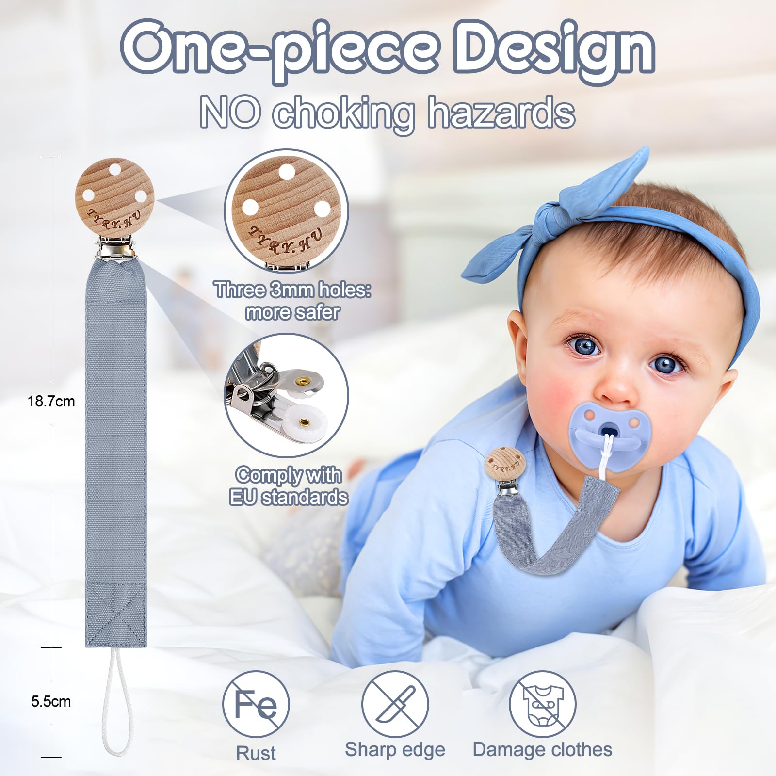 TYRY.HU Catenella Portaciuccio Tessuto Morbido Catenella Ciuccio Fatto a Mano Succhietto Porta Clip di Legno Cotone Bambini Ragazzi Massaggiagengive Clip Baby Regalo,2 Pezzi