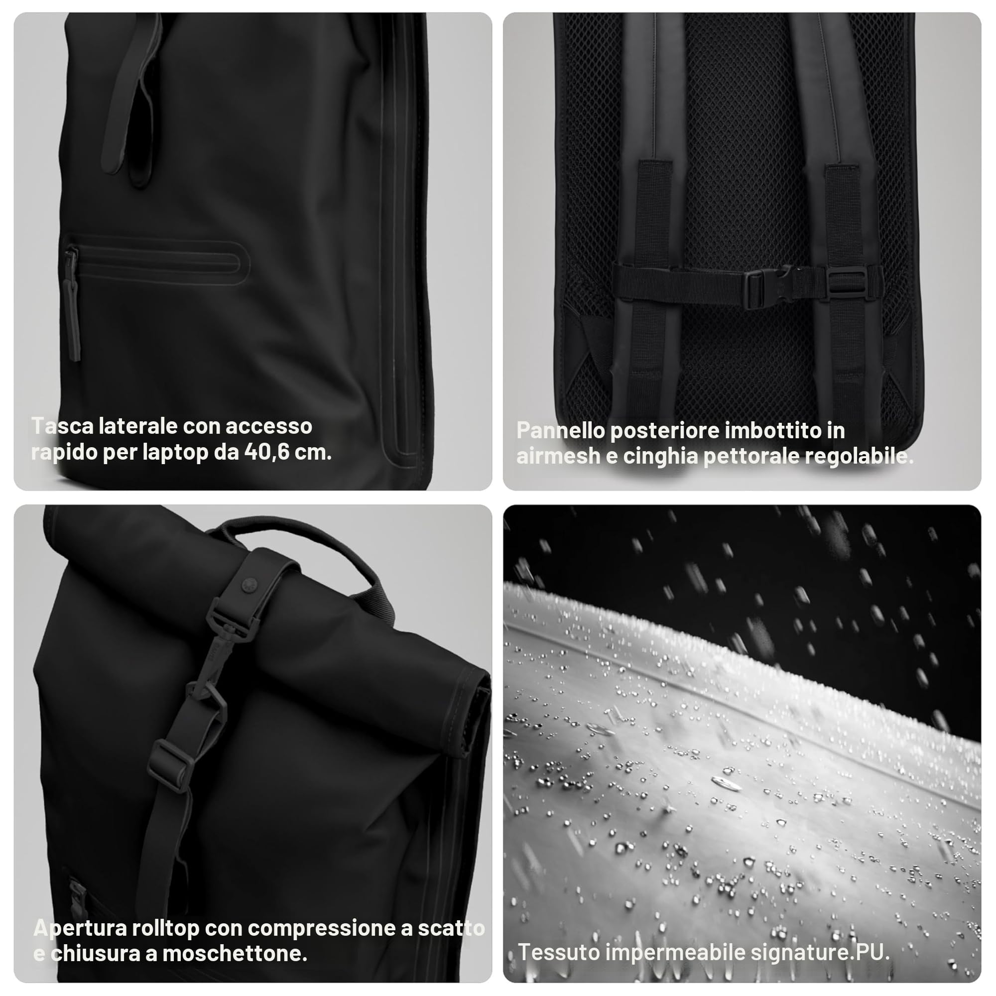 RAINS ZAINO ROLLTOP RUCKSACK W3 13320 LA