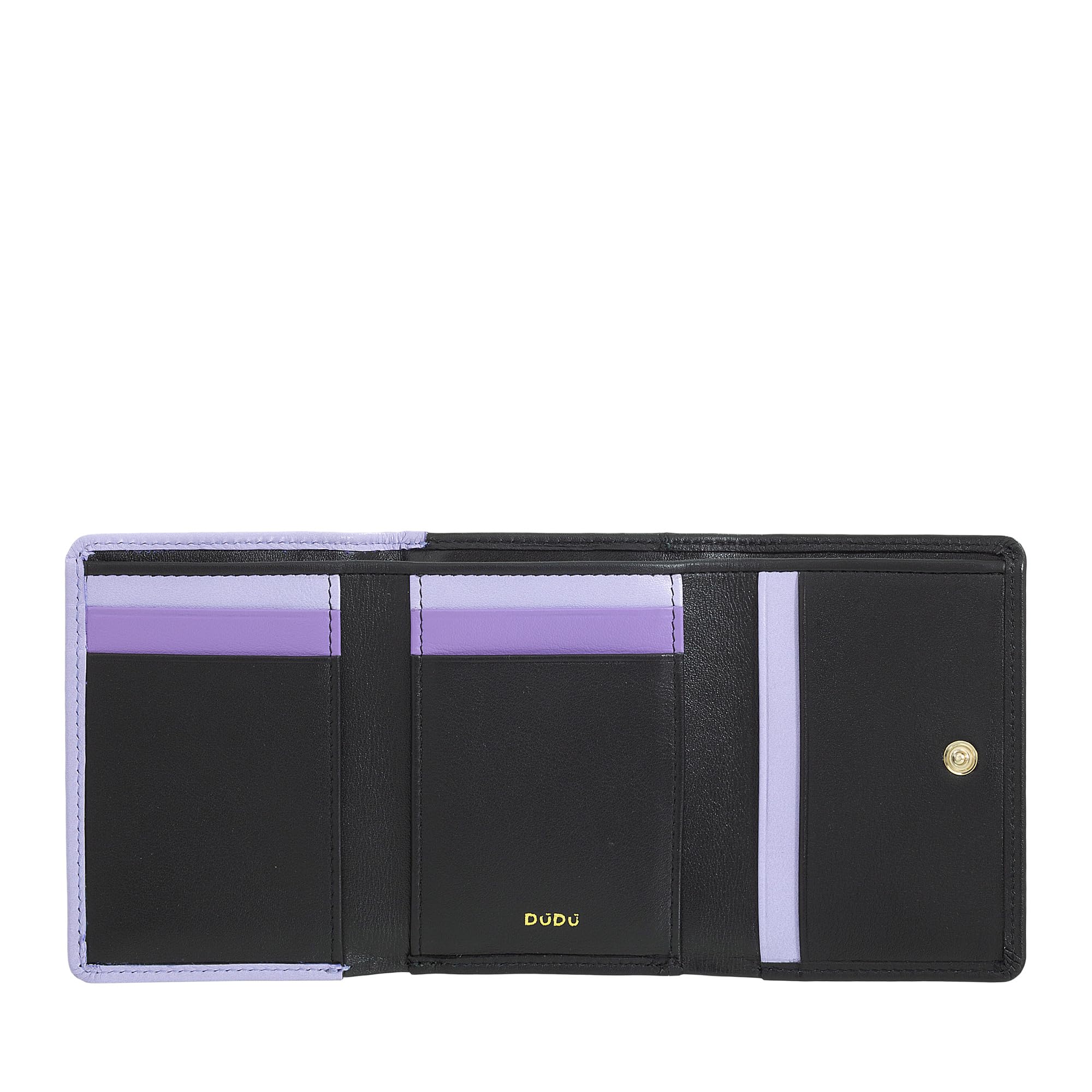 DUDU Cartera Mujer Pequeña de Piel RFID con Monedero con Cierre Clic Clac Compacta 6 Ranuras para Tarjetas Black_Lavender