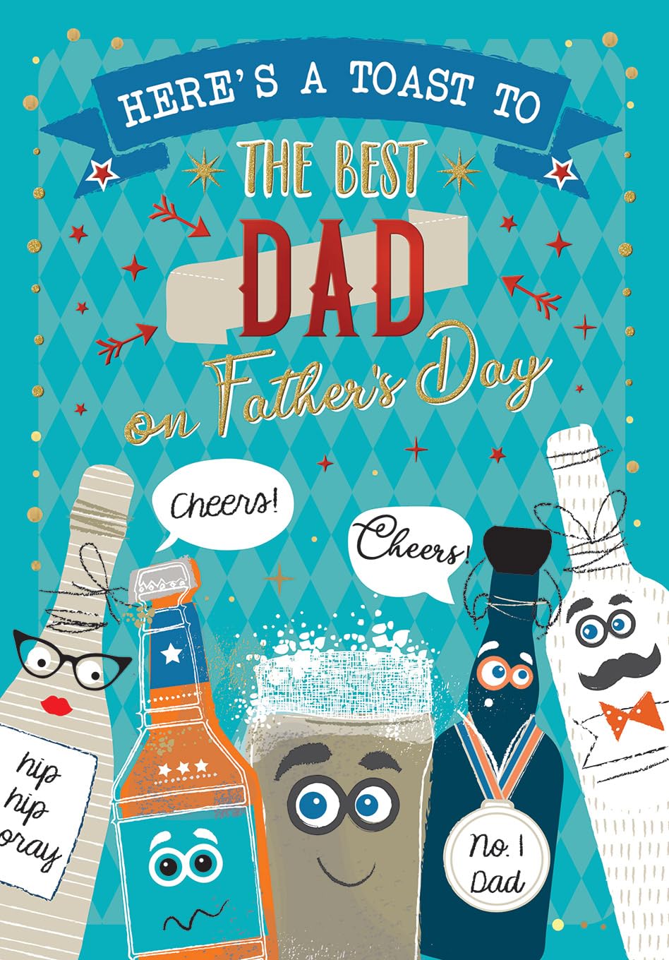 Piccadilly Greetings Father's Day Card, A Toast to The Best Dad Cheers!- 9 x 6 inches