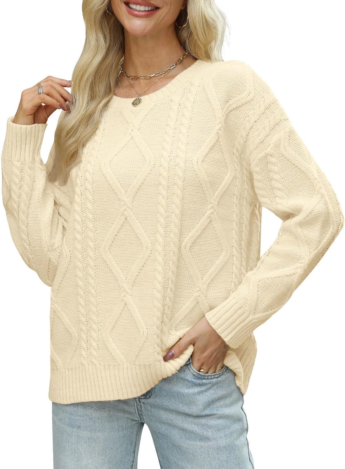 MixShe Women's Oversized Crewneck Cable Knit Sweaters Fall Fashion 2025 - Image 5