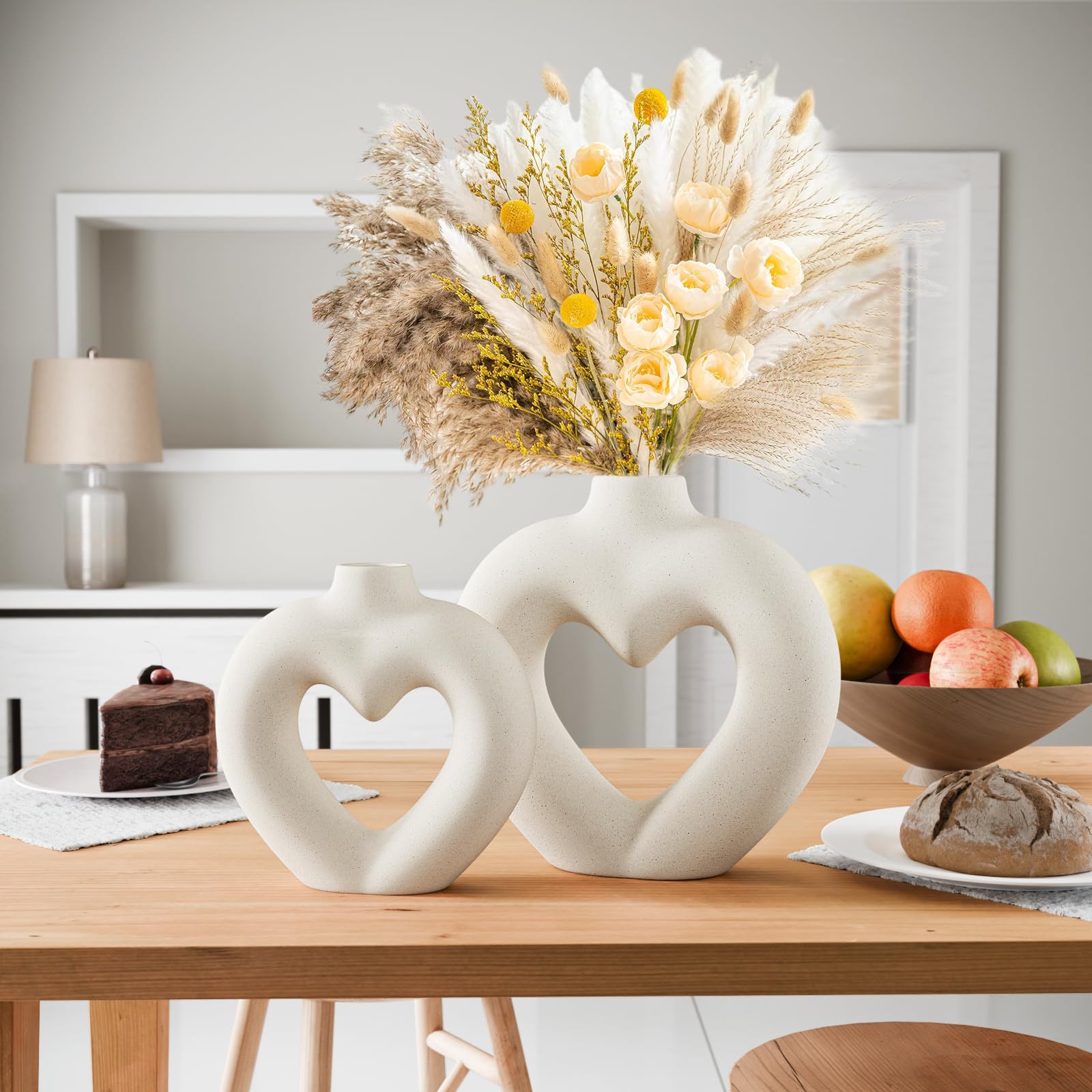 Set di 2 vasi decorativi in resina bianca a forma di cuore, decorazione semplice, adatti per centrotavola, matrimoni, soggiorni, uffici. | Leroy Merlin