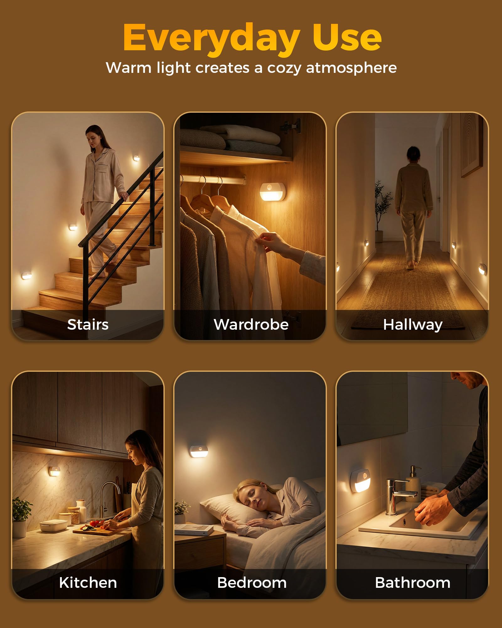 Paquete de 12 luces recargables con sensor de movimiento para escaleras, luz de pasillo interior, luz nocturna inalámbrica portátil, luces LED que funcionan con pilas para escaleras, armarios