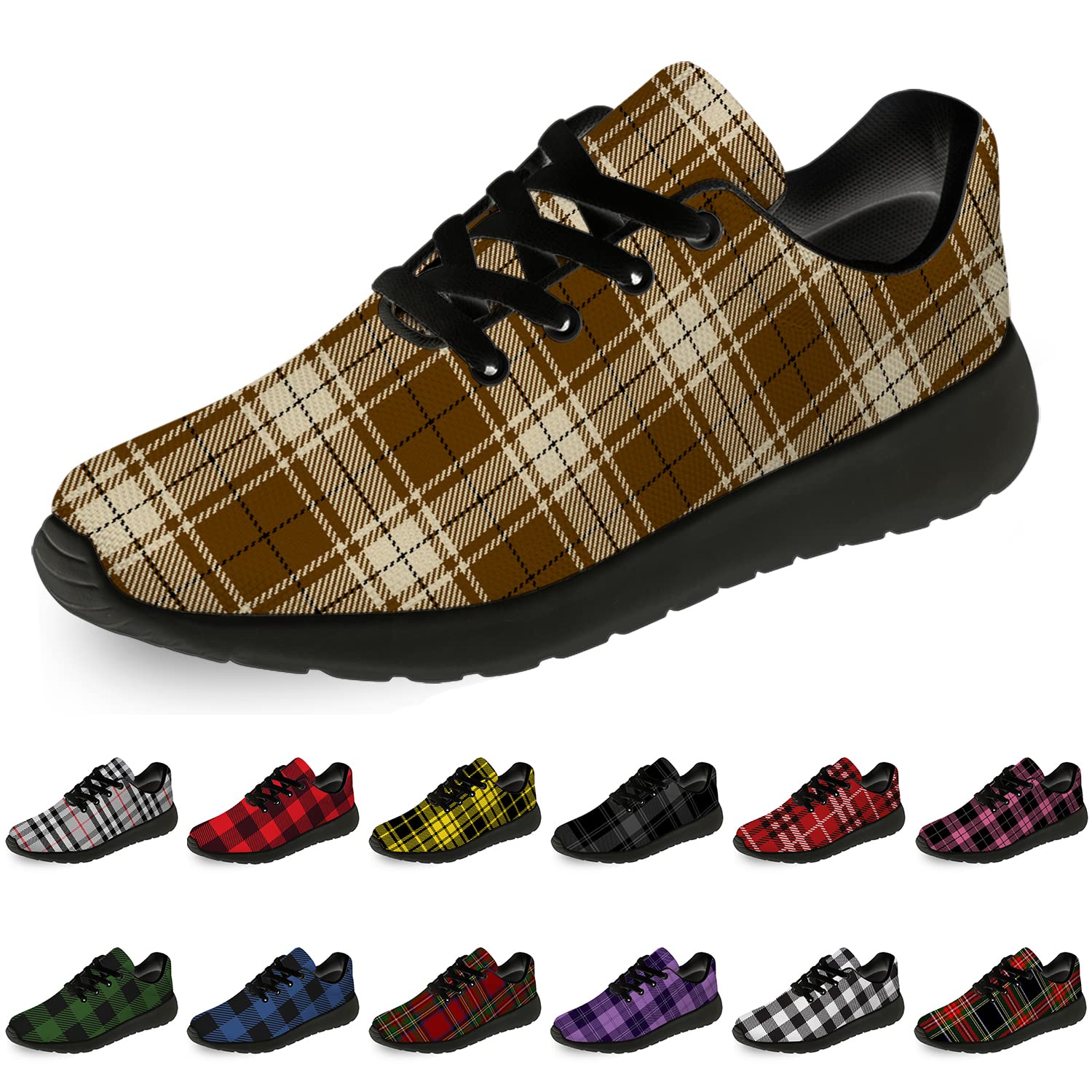 horethy Plaid Shoes for Women Men Running Shoes Womens Mens Lightweight Walking Tennis Sneakers Jogg
