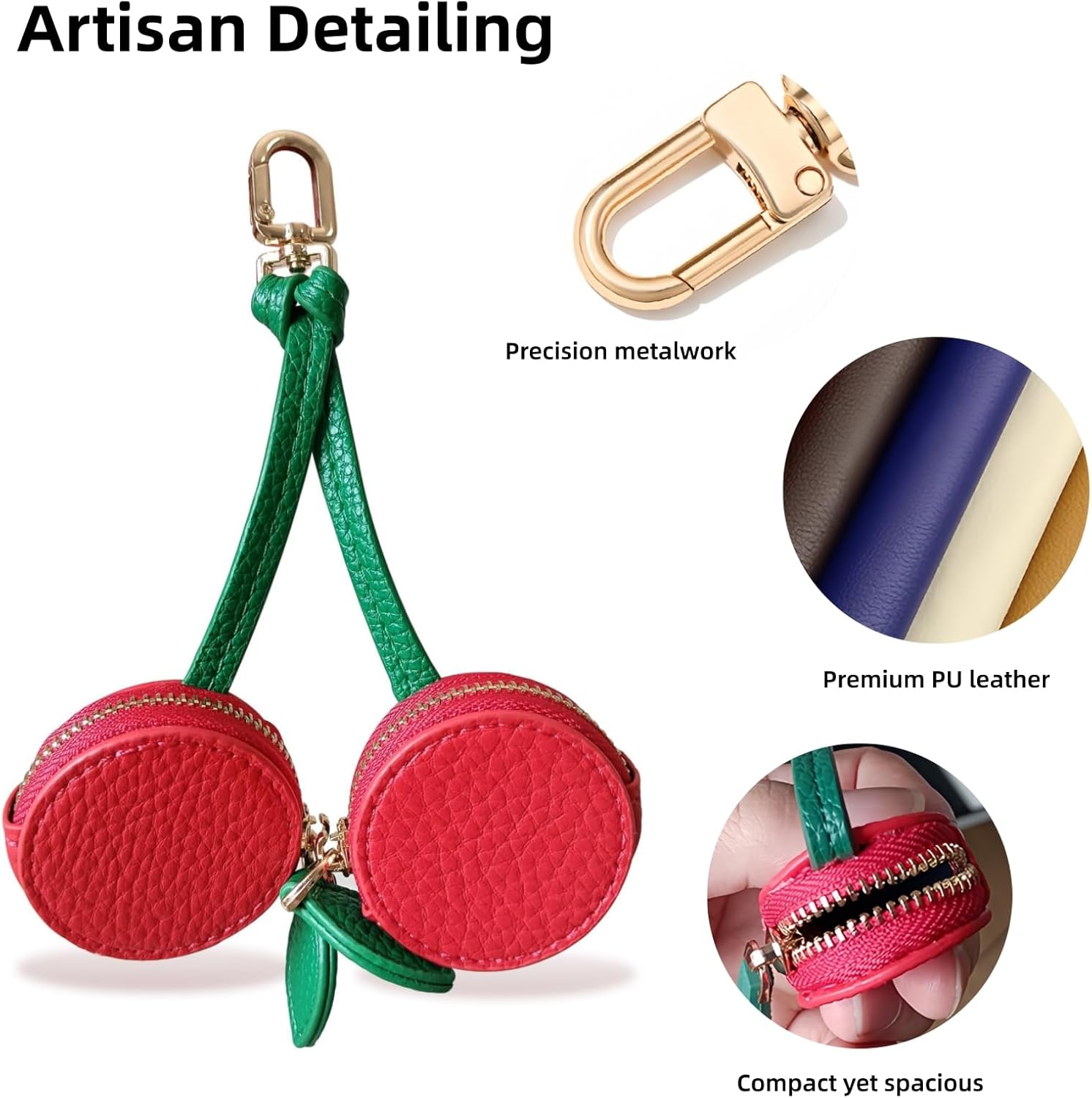 Cherry Keychain - Cute Mini PU Leather Handbag Keychain,Cherry Bag Charms for Women Gifts for Birthday Christmas - Image 5