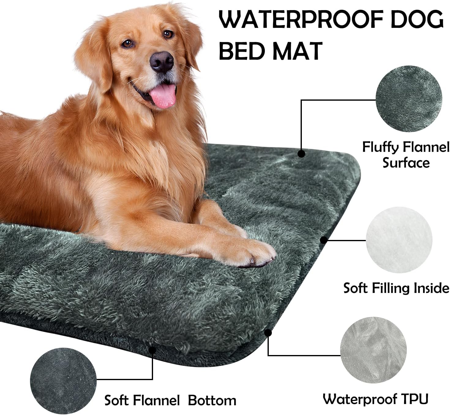 review Waterproof Dog Bed Mat Soft Fluffy Reversible Dog Crate Pad for Large Medium Small Dogs and Cats, Washable Kennel Pad for Dog Sleeping, Medium, Grey