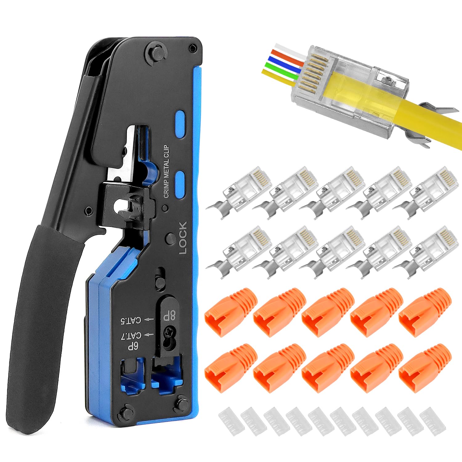 QWORK® Pinza Crimpatrice RJ45, Pinza Crimpatrice, Pinza a Crimpare con Connettore e Giacca, per Connettori CAT5 a CAT7