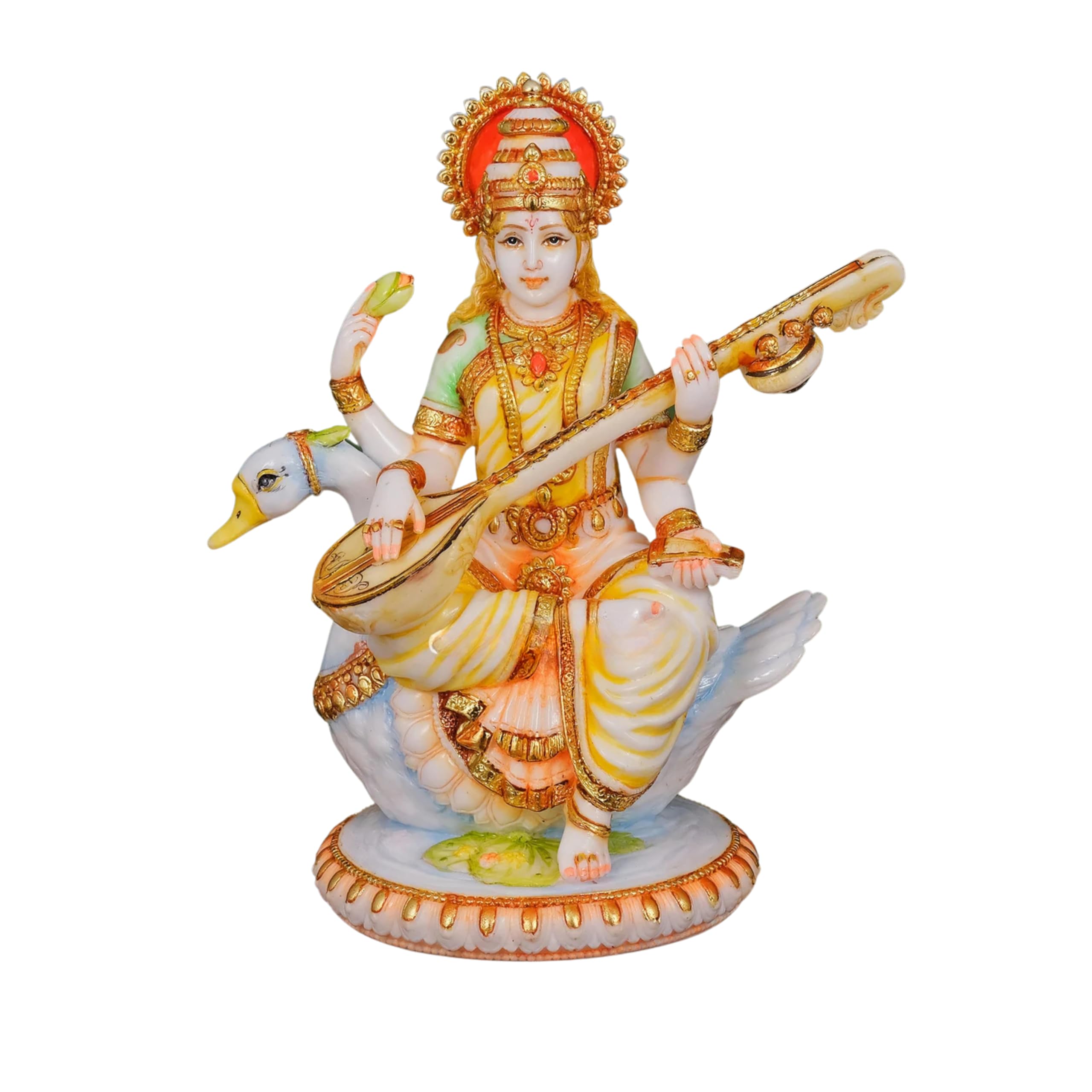 Statue Saraswati 21cm : chef-d'œuvre multicolore pour décoration maison