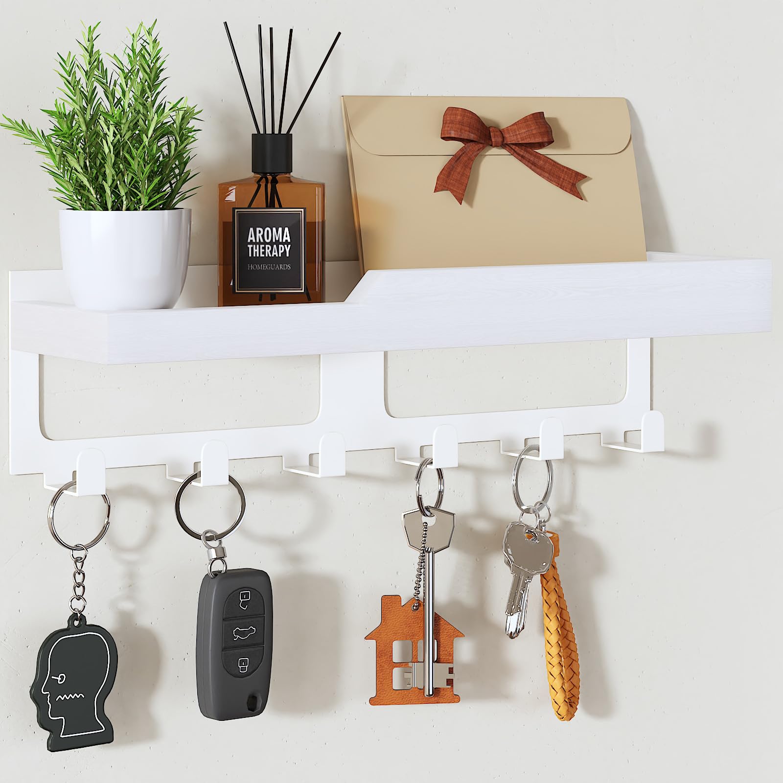 HapiRm Key Holder for Wall – Key Hooks Wall Mounted with Wood Tray & 6 Hook