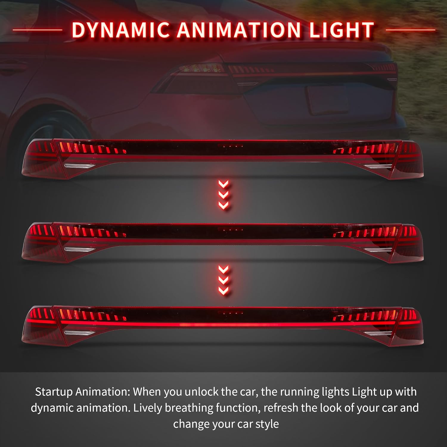 VLAND LED Tail Lights Compatible With Honda Accord 2023 2024 11th Gen, Rear Lamps With Startup Animation Breathing DRL, Sequential Turn Signal, Red Lens