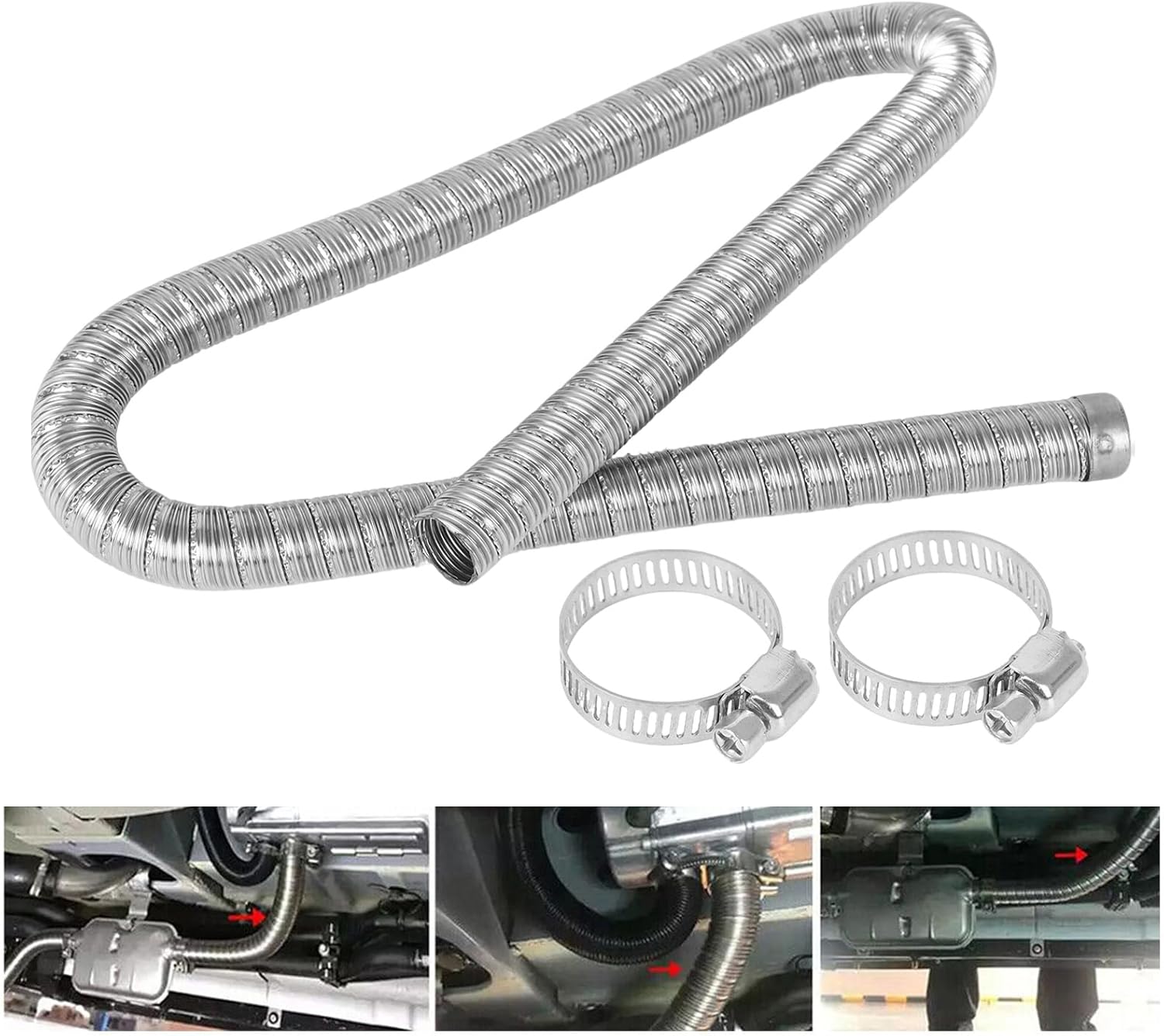 Dual-layer 304 Stainless Steel Air Diesel Heater Exhaust Pipe, Replaces 36061296 90394 with Clamps, for Webasto Eberspacher Diesel Parking Heaters (24mm - 1m)