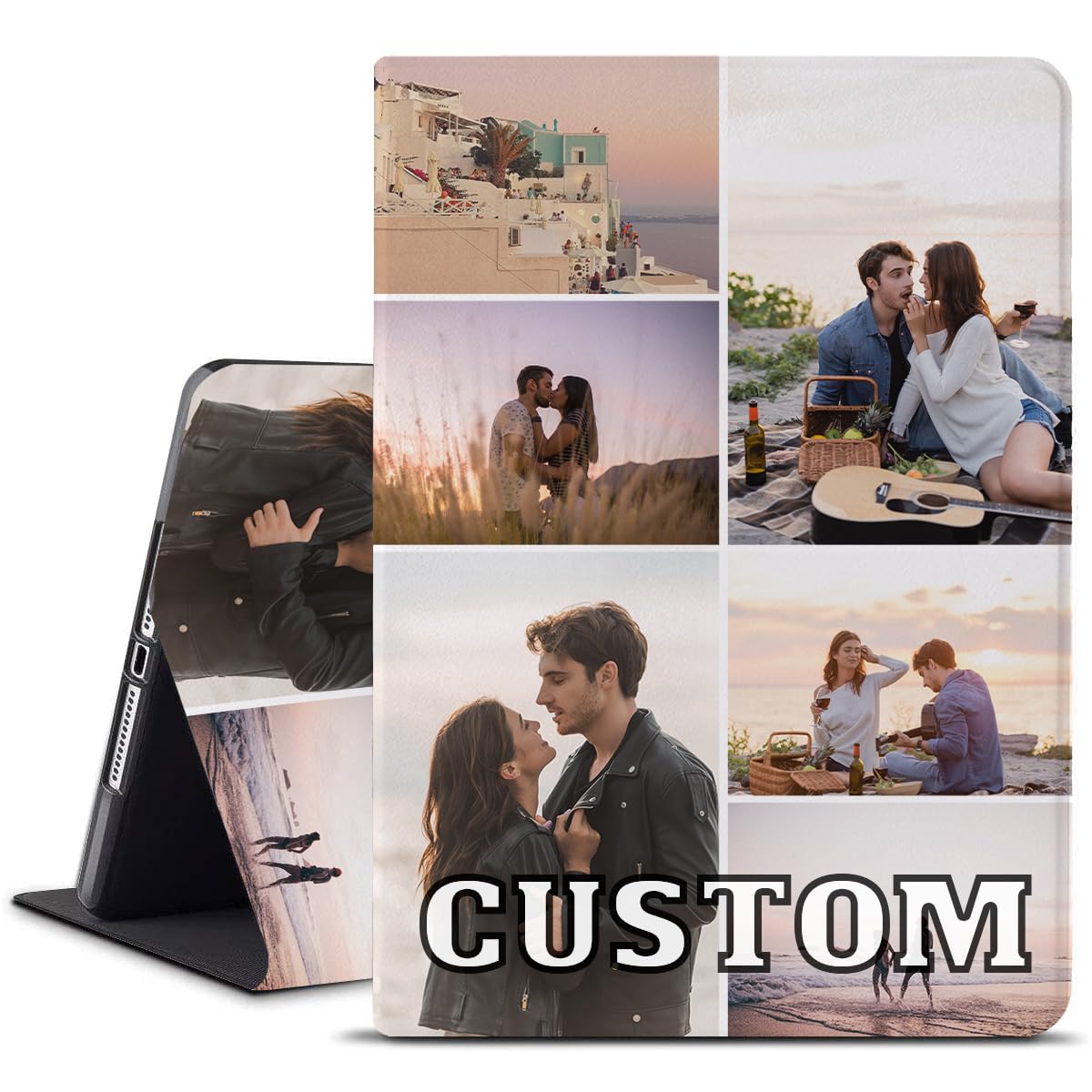 Customize Photo Case for iPad (10th Gen) 10.9" 2022 Leather Folio Flip Stand Cover Personalized Custom Picture Collage Text Name Multi-Angle Viewing