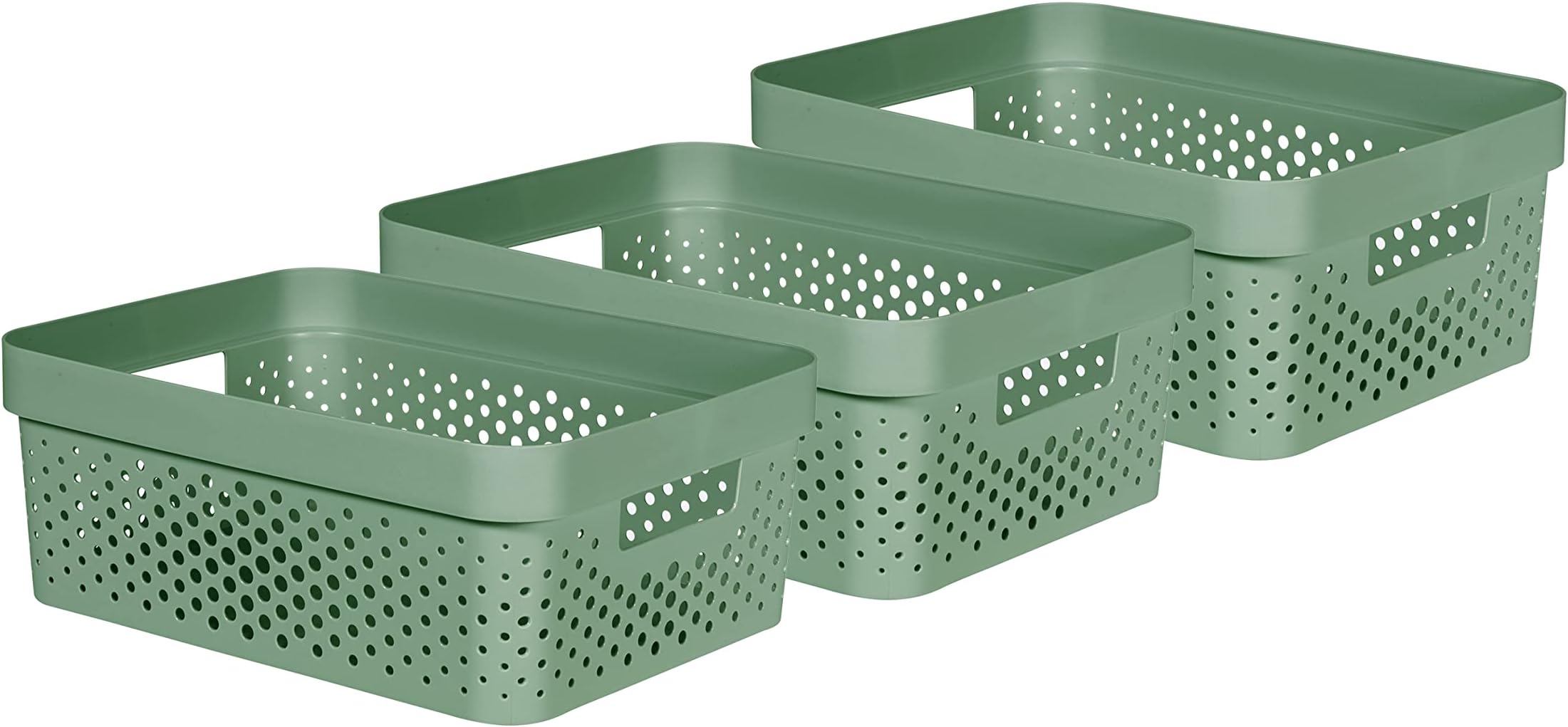 Curver Infinity Dots Set of 3 100% Recycled Medium Storage Baskets 11 Litres - Green