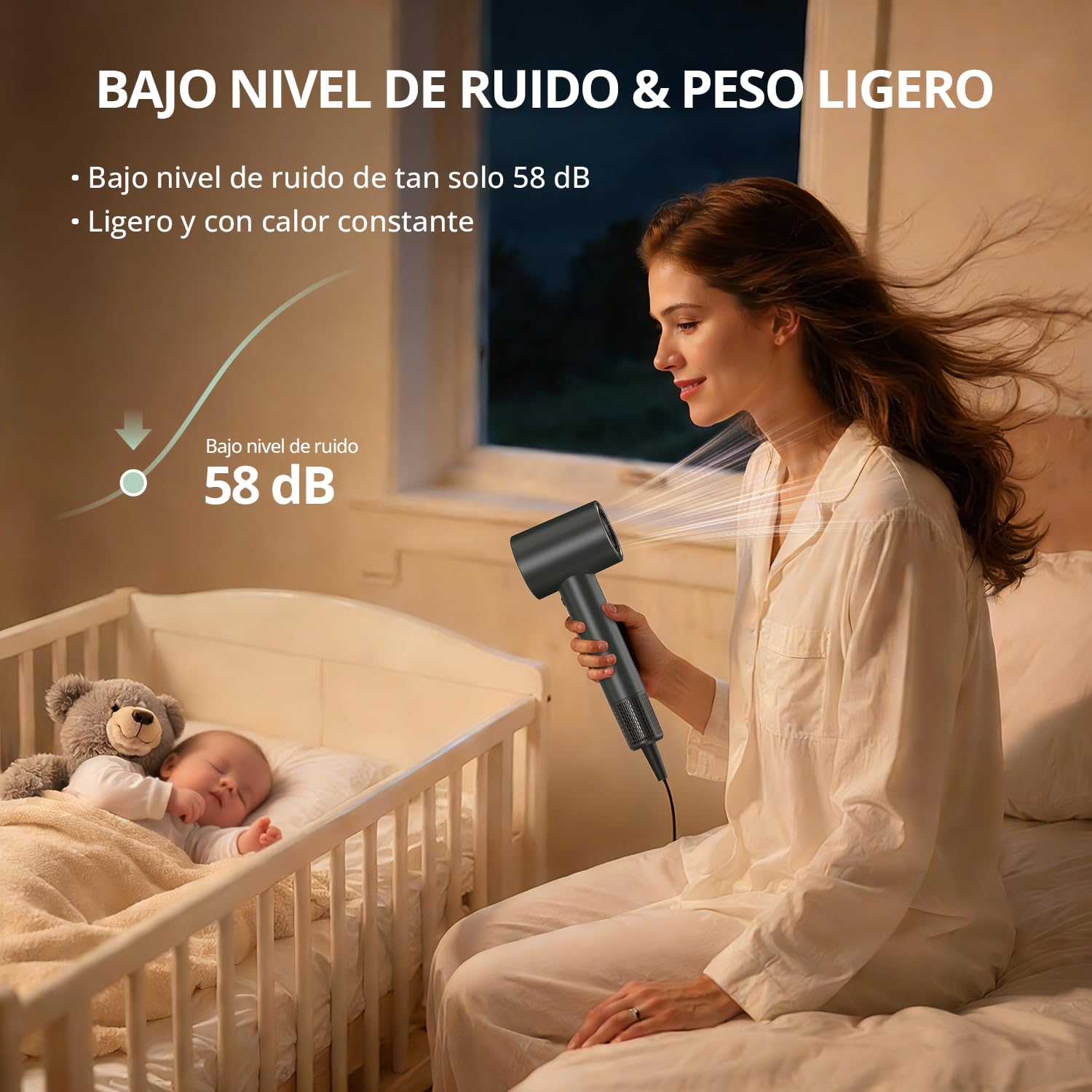 CrazyMar Secador Pelo Ionico,Secador Pelo Profesional Portátil 180000 RPM,500M Iones,Secado Rápido Secador de Viaje Potente,4 Niveles de Temperatura,Protección Contra Sobrecalentamiento