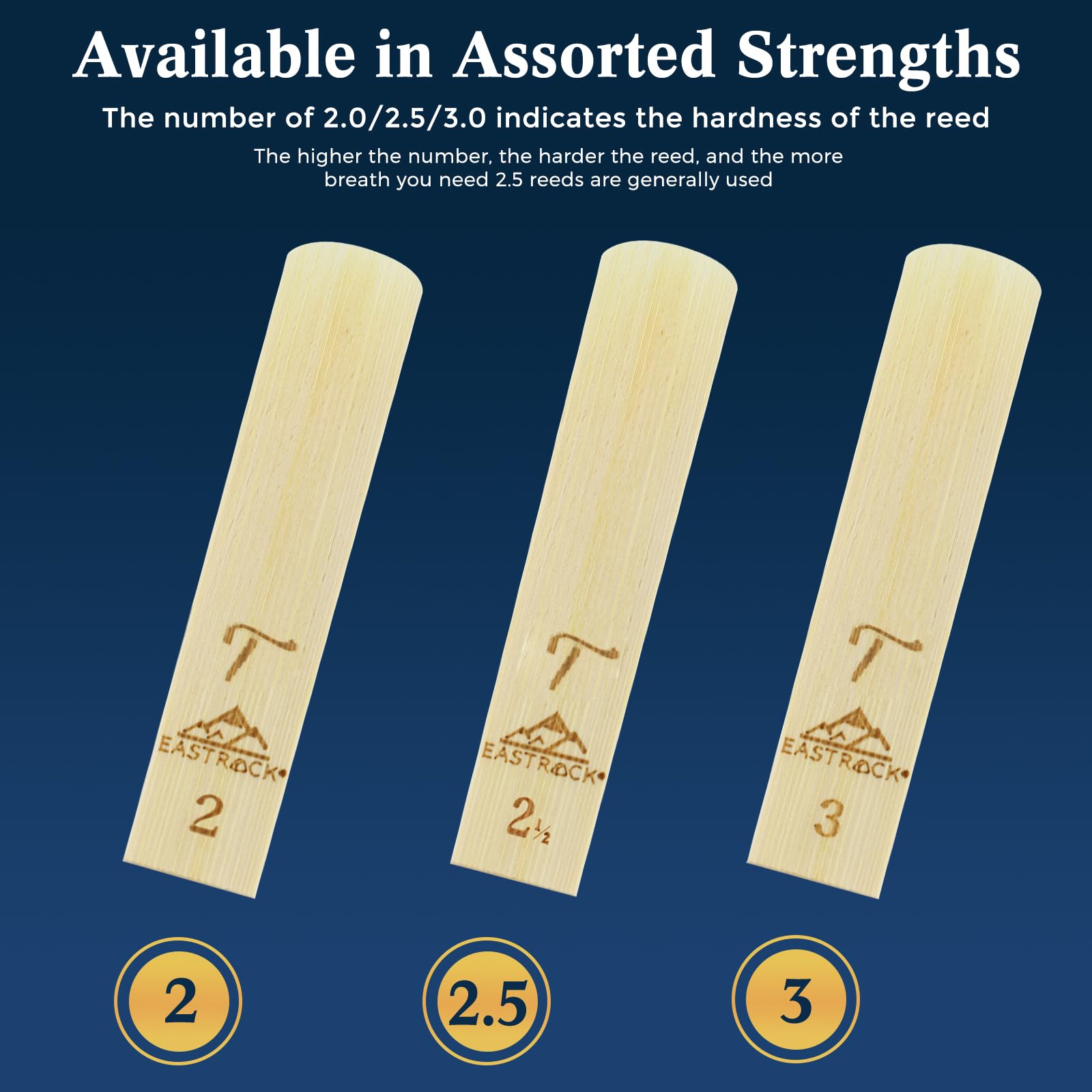 EASTROCK Anches de saxophone alto traditionnel 2.0/2.5/3.0 professionnelles pour saxophone alto débutant et saxophoniste Force 2.0 à 10