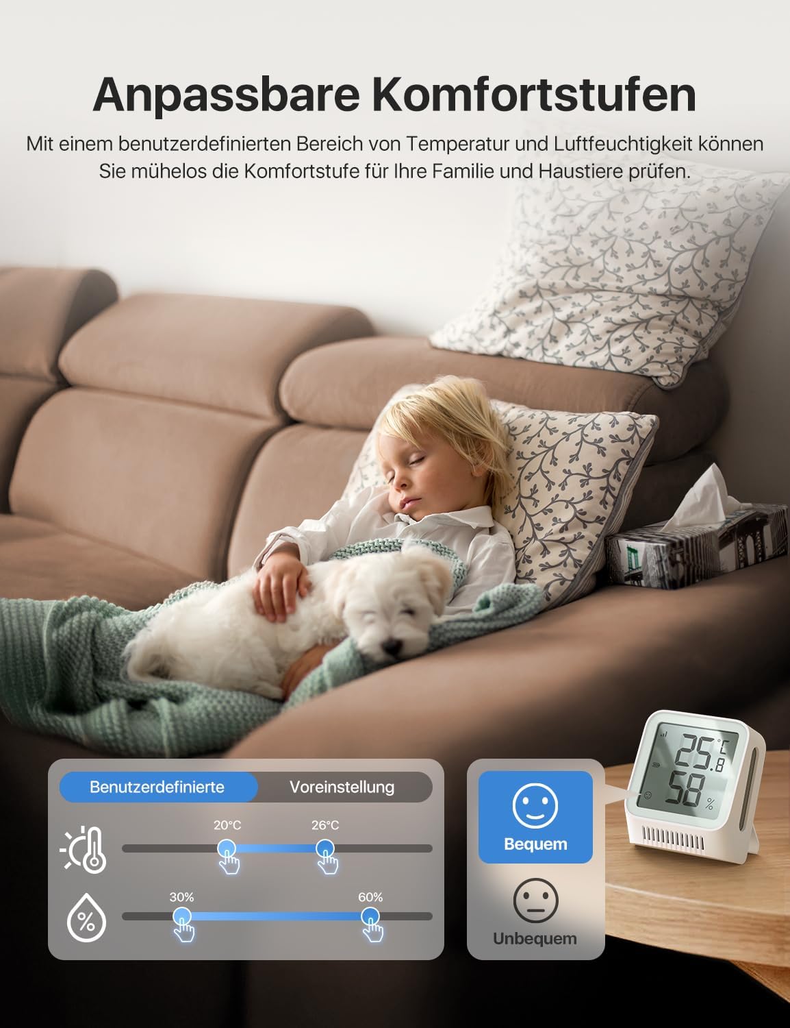 X-Sense Termometr wewnętrzny higrometr, kompatybilny z Alexą, aplikacja sterująca, temperatura/wilgotność punktu rosy VPD, zasięg 500 m, wymagana stacja SBS50 (brak w zestawie), STH0A-3, biały