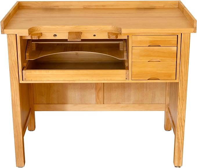 Noble Fine Wood Jewelers Bench - Solid Wooden Workbench Station with Utility Storage Drawers for Jewelry Making