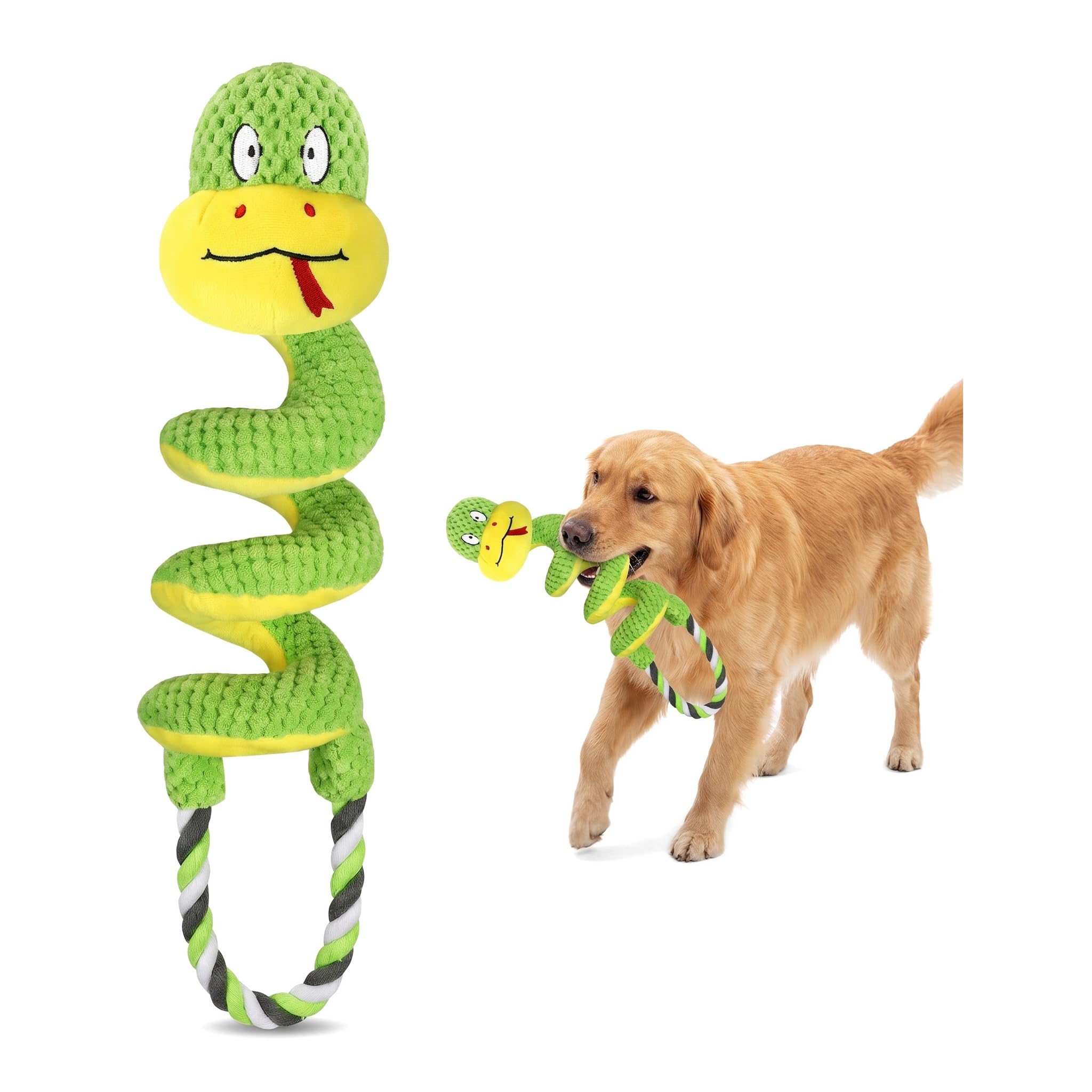 Plush Squeaky Snake Dog Toy Tug Rope, Puppy Chew Toy for Small Medium Dogs