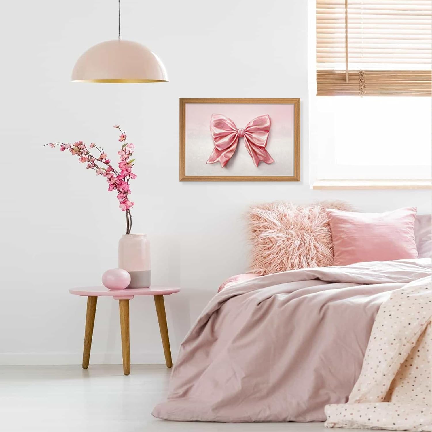 Tcnenaxv Romantic Watercolor Pink Rose & Coquette Light Pink Bow Wall Decor, Aesthetic Floral & Girly Art for Teen Girls Bedroom Dorm Living Room Bathroom, Trendy Home Gift image 5