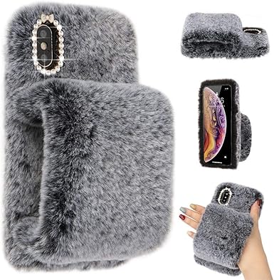 Amazon Com Llz Coque For Iphone 11 Case Cute Girls Soft Faux Fur Glitter Diamond Furry Fluffy Glove Silicone Phone Cover Case For Iphone 11 Case Grey Cell Phones Accessories