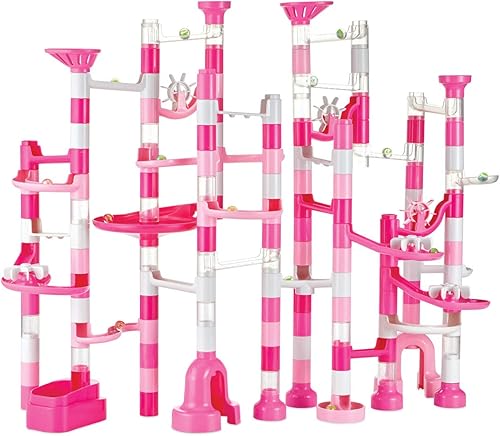 Miniatura 3 de MindWare Pink Sparkle Marble Run Set con 103 piezas