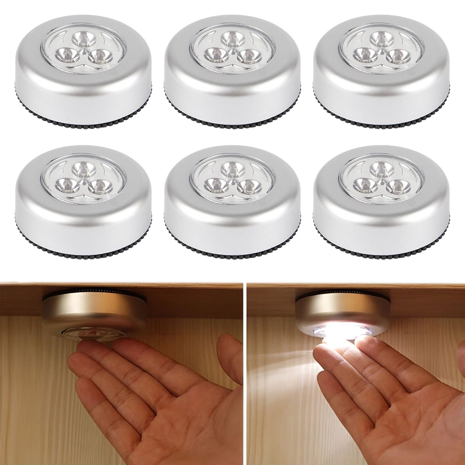 Qianeffort Push Lights,6 PCS Stick on Lights for Walls,Stick on Wall Lights,Stick-on Spot Light,Battery Spot Light for Car Kitchen Stairs Storage Rooms[Energy Class A]
