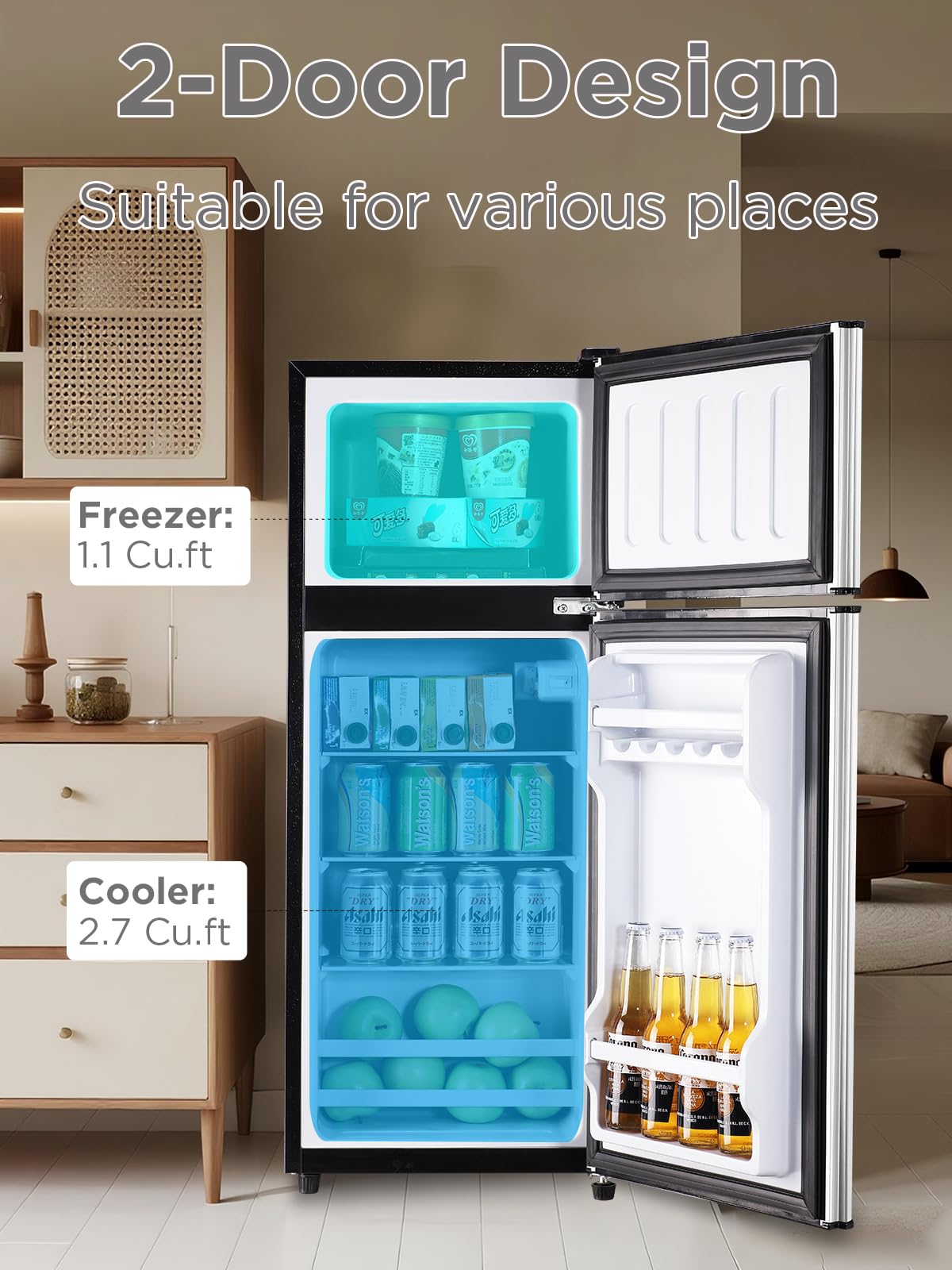 F.W.Woolworths 3.8 Cu.Ft Compact Refrigerator With Freezer, 2 Doors Fridge With Adjustable Thermostat Control, Small Refrigerator For Kitchen, Dorm, Apartment, Garage, Office, Silver on Fridge.com - View 3