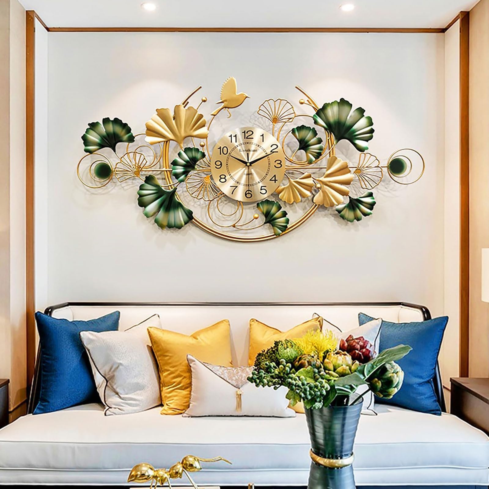 Horloge murale ginkgo en métal haut de gamme de 100 cm