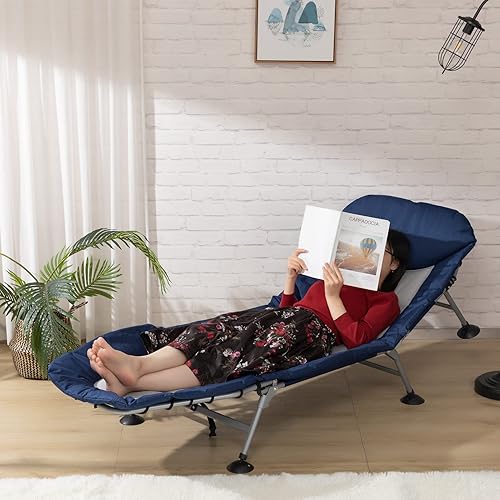 Miniatura 6 de AbocoFur Cuna de camping plegable portátil para adultos de 500 libras cama de dormir ajustable con marco de acero fuerte y tela Oxford 600D