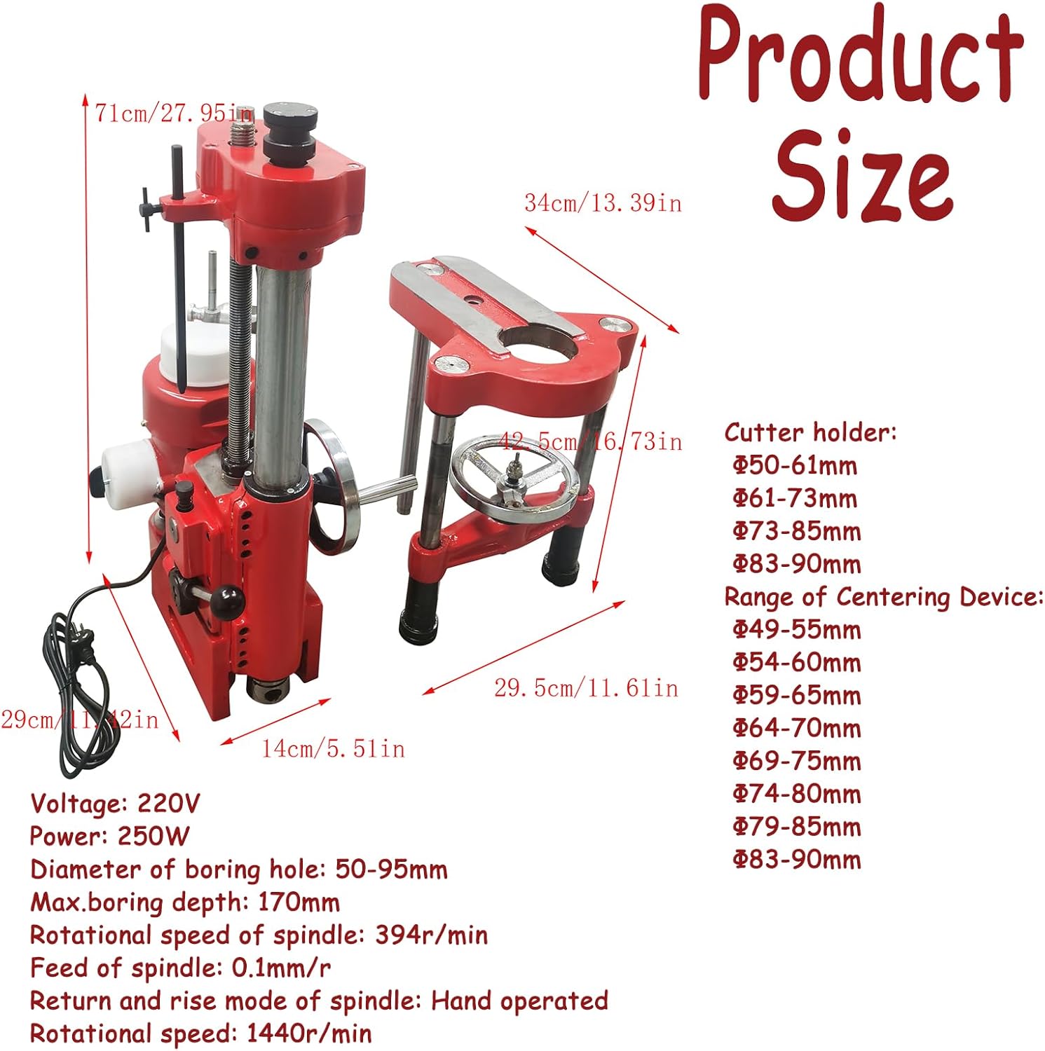 Professional 220V Cylinder Boring and Honing Machine, T809A Model with Base Bracket – 2-3.7in (50-95mm) Boring Range, 6.7in Max Depth for Auto, Tractor & Motorcycle Engine Rebuilding