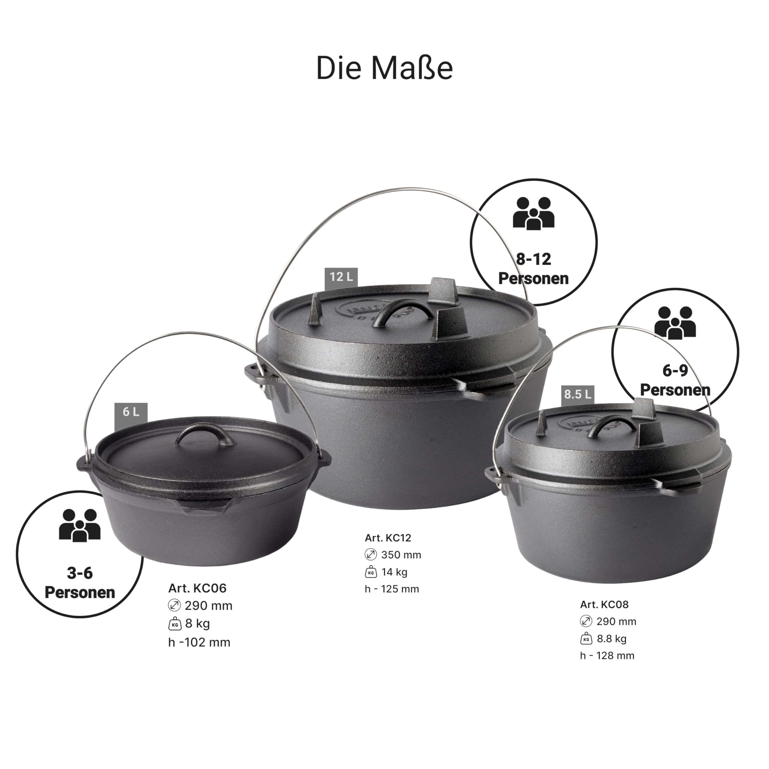 BIOL Dutch Oven 6L Gusseisen – Feuertopf mit Deckel, eingebrannt, für Grill, Camping & Backofen, ohne Beschichtung