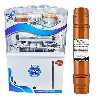 Noir Aqua HexaGrand RO Water Purifier with Active Copper RO + UV + UF + TDS Control + Pre Filter & Accessories, Premium RO Water Filter System for home 12 Ltrs, 8 Stage, Blue