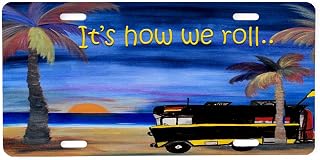 CafePress Camper How We Roll Aluminum License Plate, Front License Plate, Vanity Tag
