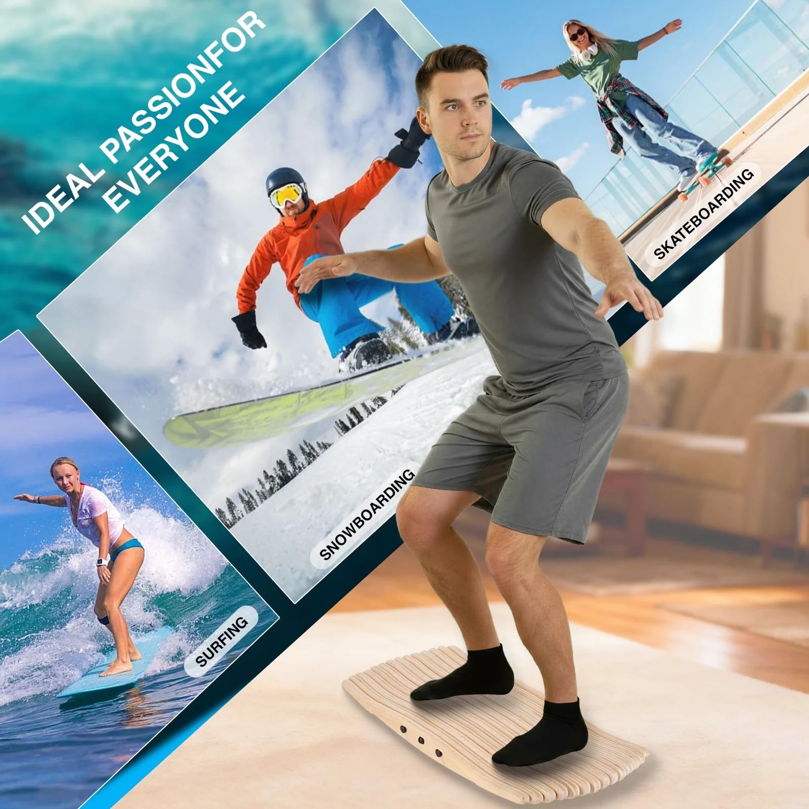 Tavola di Equilibrio Oscillante, Trave di Equilibrio in Legno per Allenamento della Forza del Core A 360°, per Il Surf E Lo Skateboard, Tavola Oscillante Antifatica per Scrivanie in Piedi