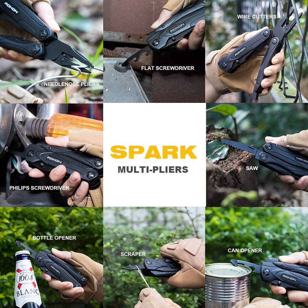 Roxon CM1349 Spark Pince multi-outils 14 en 1, pince pliante multifonction, ensemble d'outils de survie en plein air portable