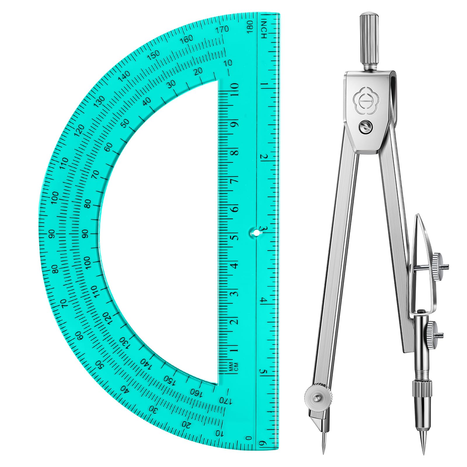 EBOOT Drawing Compass and 6 in Protractor Geometry Set, Turquoise