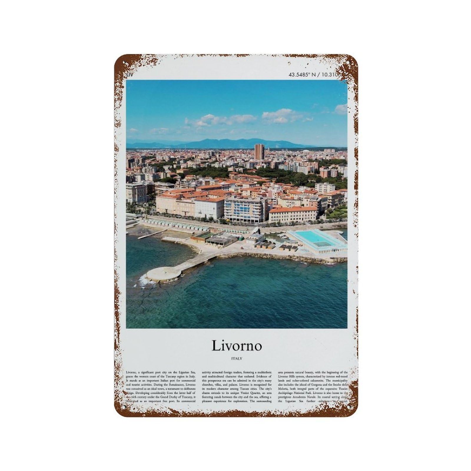 xiaoxiaoshen Livorno Italy City Scenery Wall Decor Art Metal Tin Poster Modern Home Decor Art Home Bar Shop Decorations Vintage Sign 30x20cm