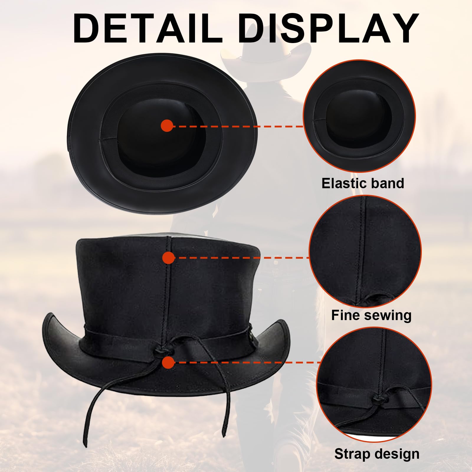 Cappelli da cowboy in pelle con cappello da gentiluomo alla moda, colore nero