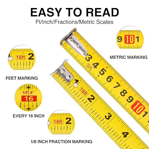 Miniatura 4 de Cinta métrica retráctil, cinta métrica de hoja de acero inoxidable, cinta métrica de hoja de 1 pulgada de ancho de 16 pies16.4 ft, fácil lectura de
