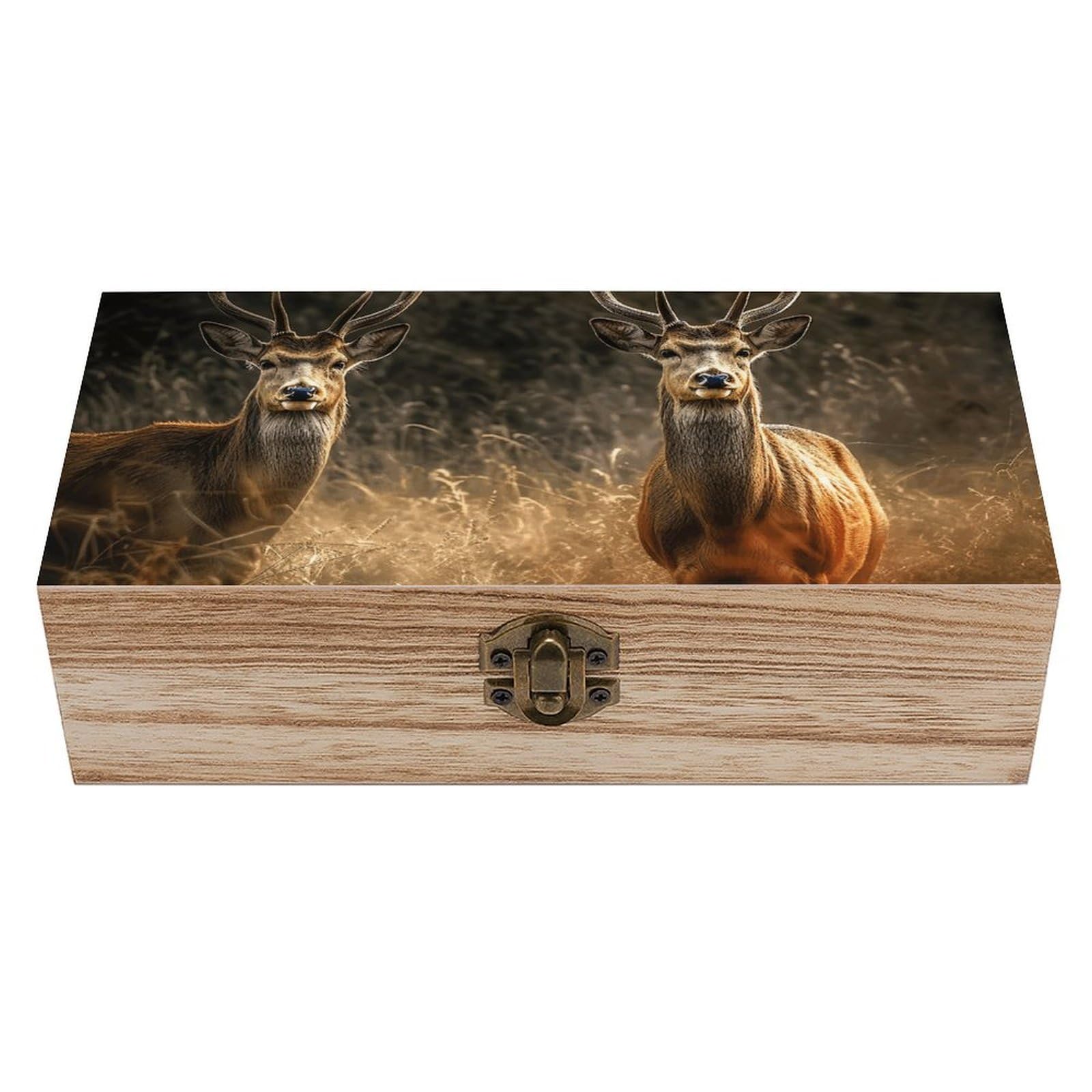 NONHAI Wooden Storage Box Deer in Meadow Wood Gift Box with Hinged Lid Vintage Decorative Jewelry Boxes Memory Box for Jewelry Art Hobbies Home Storage Treasure Keepsake Gift 7.9''x3.9''x2.3''