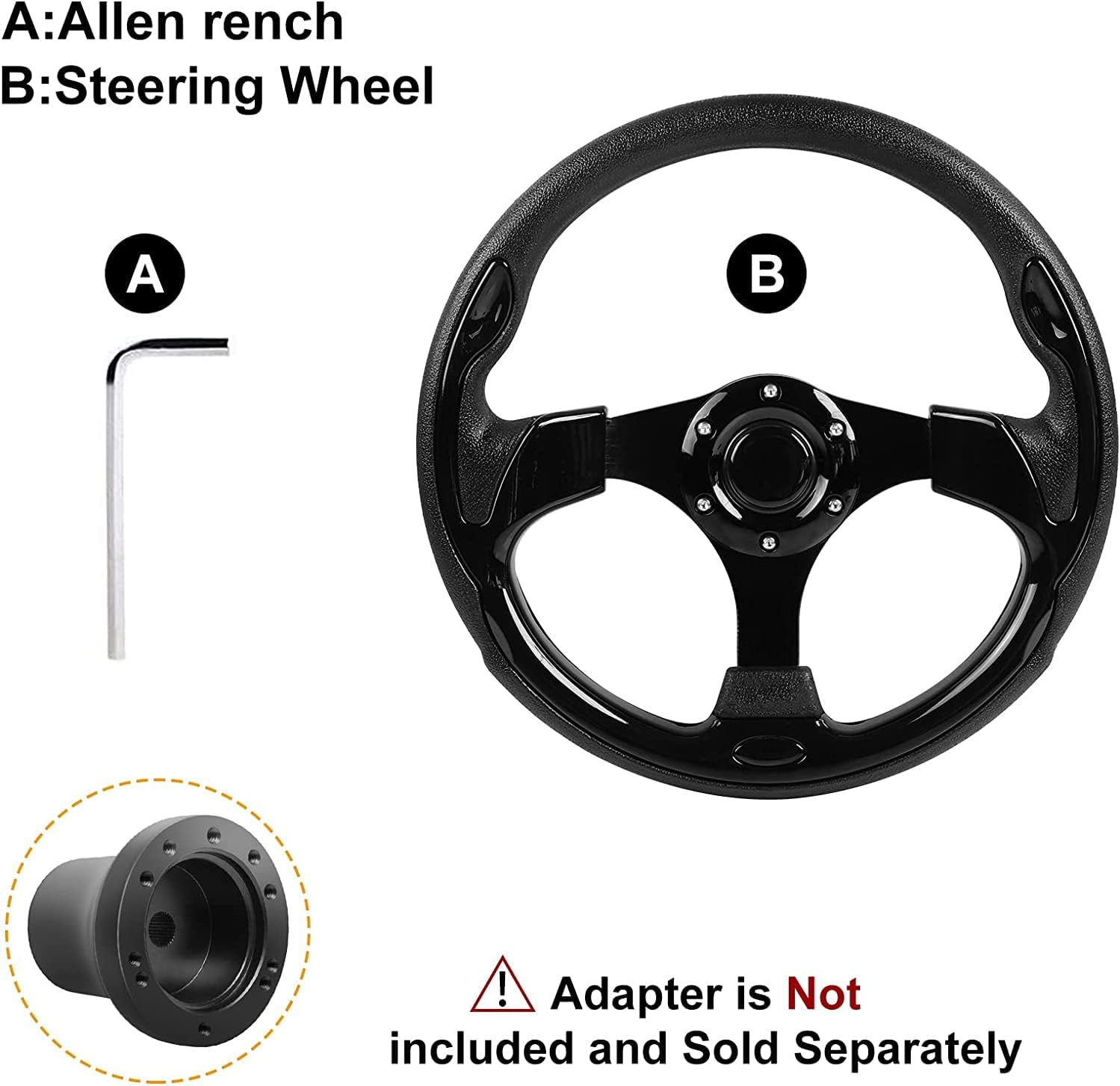 Golf Cart Steering Wheel fit EZGO RXV & TXT, Club Car DS, Club Car Precedent Tempo, Yamaha Golf Carts(Steering Wheel Black)
