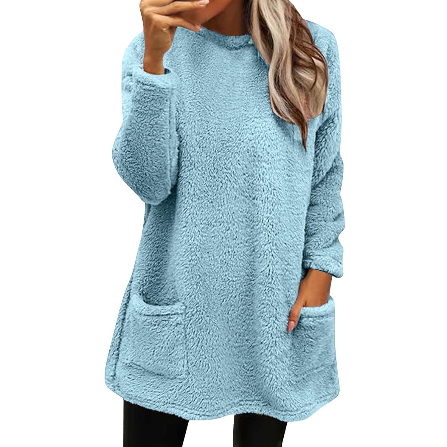 Cozy Lounge Sweater Womens Comfort Cozy Sweaters for Anxiety Long Sleeve Round Neck Casual Sherpa Pullover