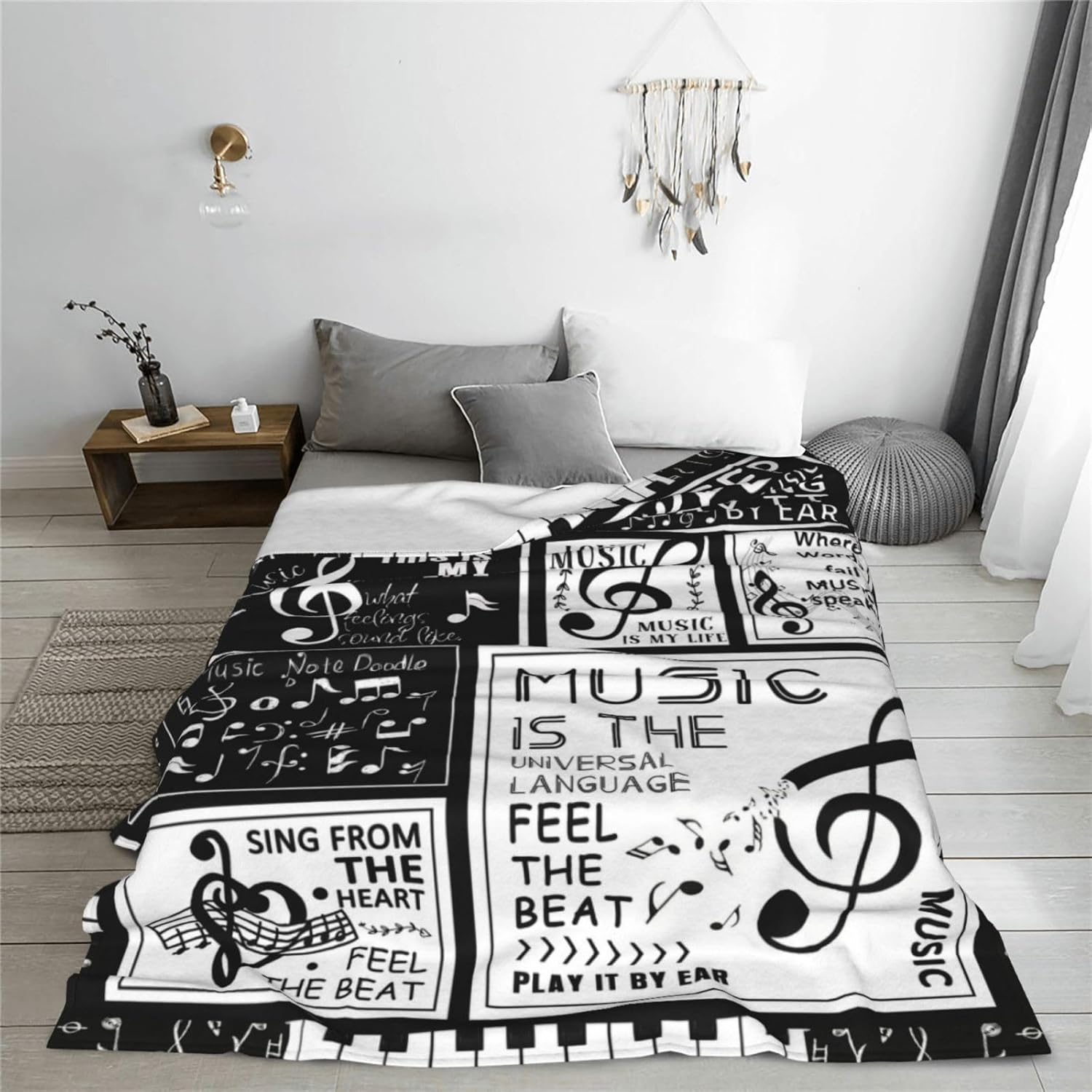 Music Blanket Music Note Throw Blanket Soft Fleece Flannel Bedding Musical Gifts for Musician Women Men Girls Lovers Adults Stuff Plush for Couch Sofa Bed Room Decor 50"X60"