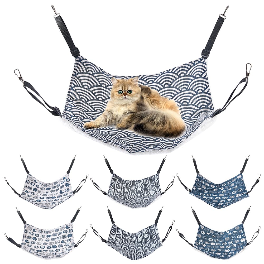 Hamac pour chat en lot de 6 lits suspendus réglables et réversibles en coton
