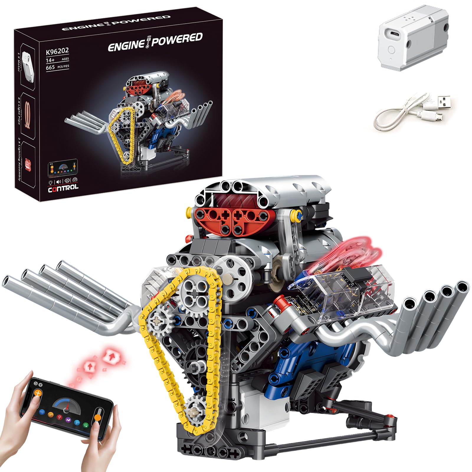 XKlemBauklode MAD V8 Kit De Construction De Moteur Miniature - Kit De Modélisation à Combustion Interne Pour Adultes - Montage DIY Pour AX90104 SCX10Ⅱ Capra VS4-10