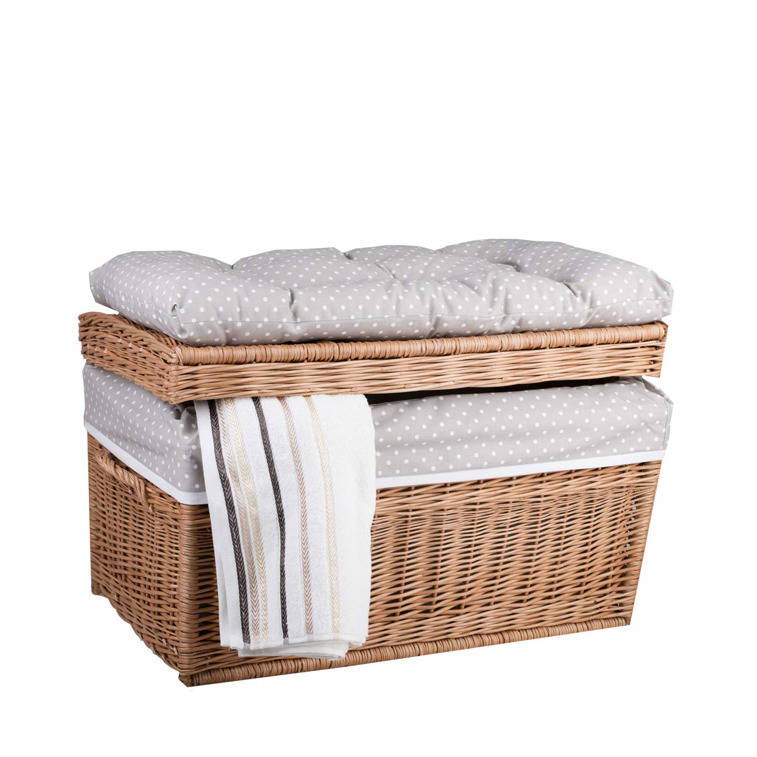 Boîte de rangement en osier naturel avec siège doux - Panier de rangement tissé à la main avec deux poignées - Panier à jouets vintage multifonction avec couvercle