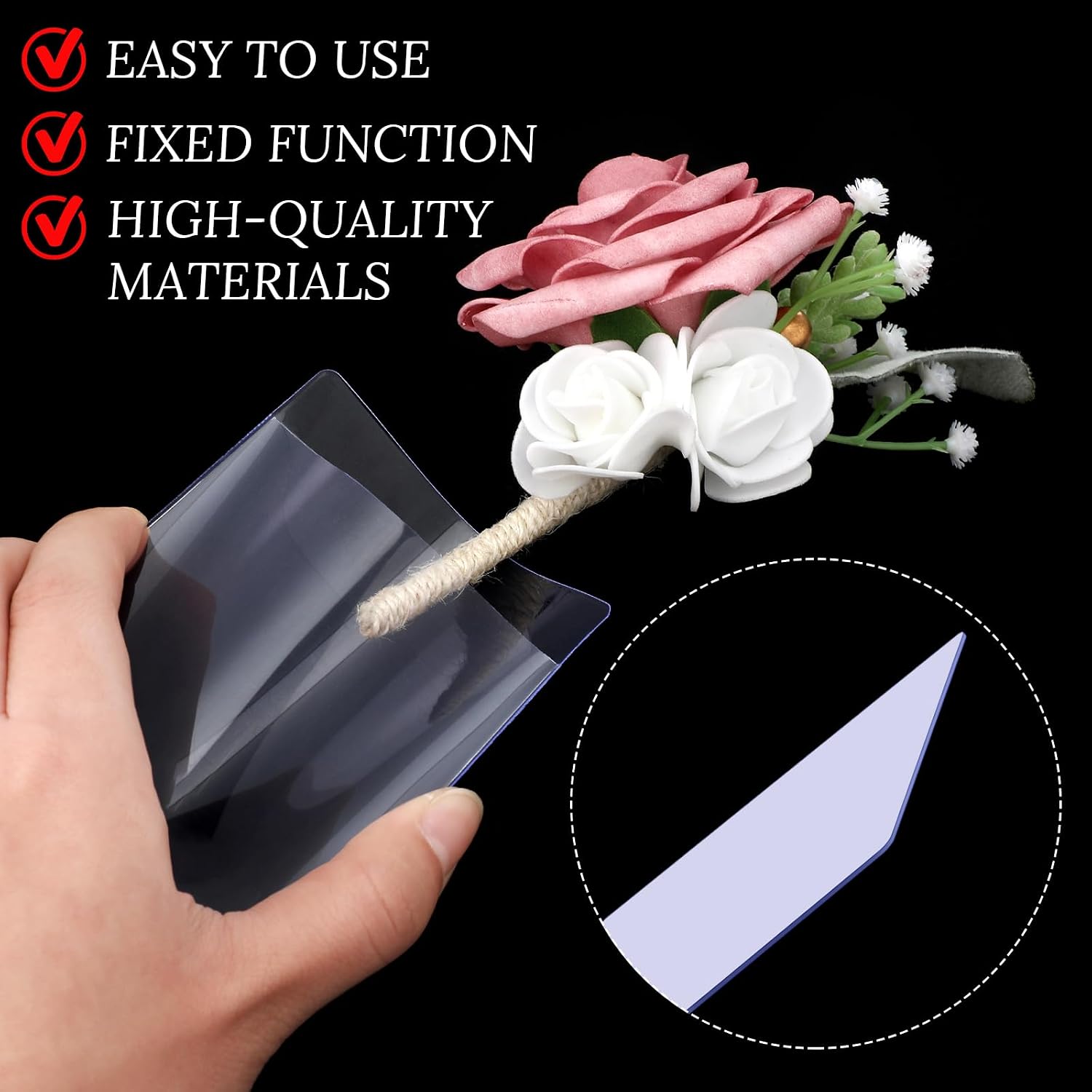 Riceshoot Pocket Boutonniere Plastic Sleeve for Groom Groomsmen Wedding Boutonniere Pocket Square No Lapel Pin Required image 4
